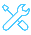 Blue sketch of a wrench and a screwdriver crossing each other in an X pattern