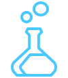 Blue sketch of a lab beaker with bubbles rising out of it